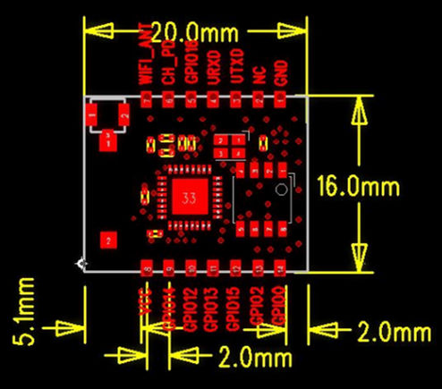 ESP8266 WiFi module (ESP-07) afmetingen