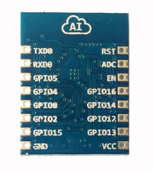 ESP8266 WiFi module (ESP-100) achterkant en pinout