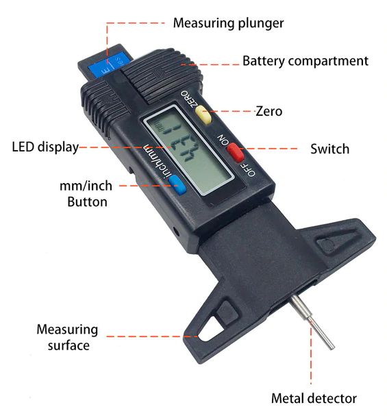 Digitale schuifmaat dieptemeter 26mm plastic uitleg