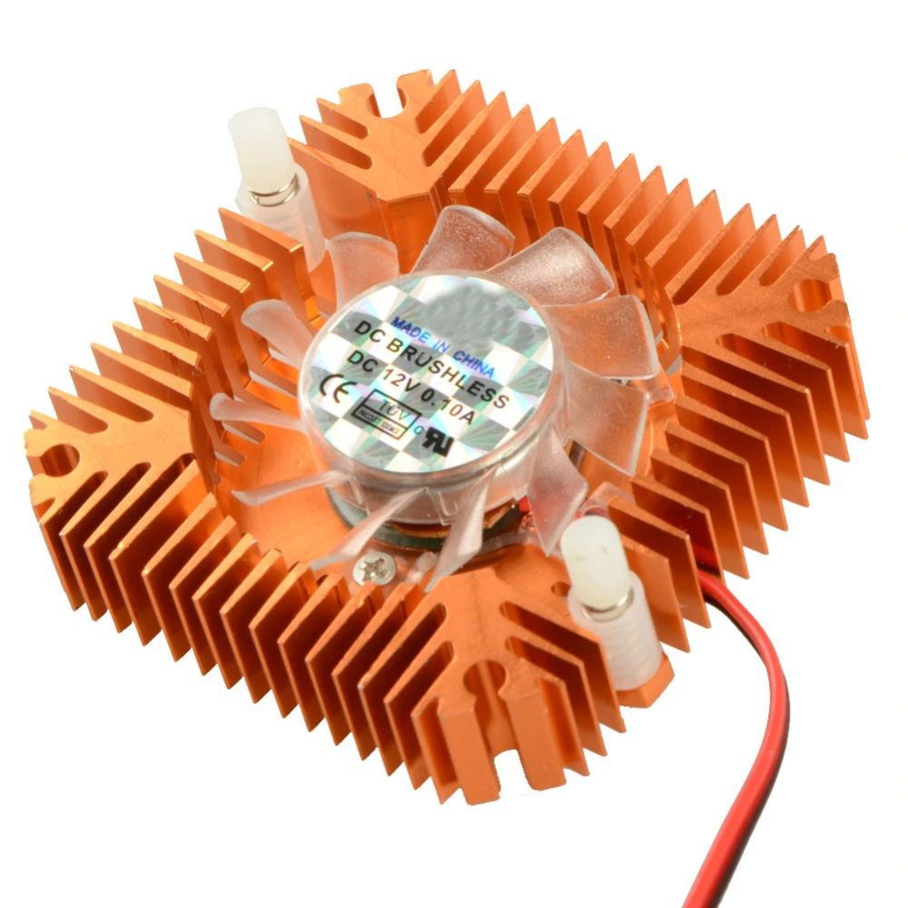 Heatsink 55×55 aluminium met ventilator 12VDC 0.1A 2-pins bruin-rood