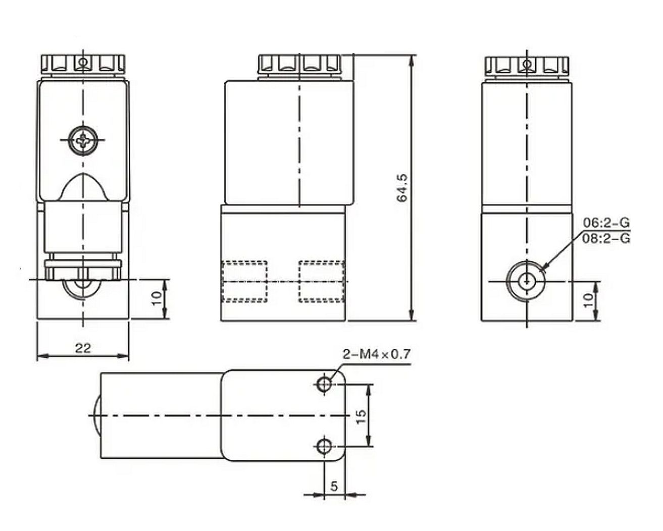 Afsluiter solenoid magneetklep DN6 2V025-12VDC afmetingen