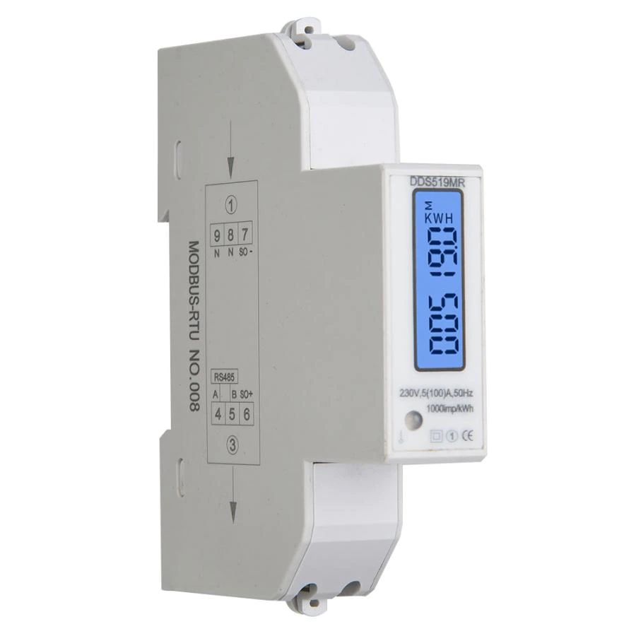 KWh meter 100A digitaal LCD display puls uitgang Modbus RS485 RTU DIN rail DDS519MR