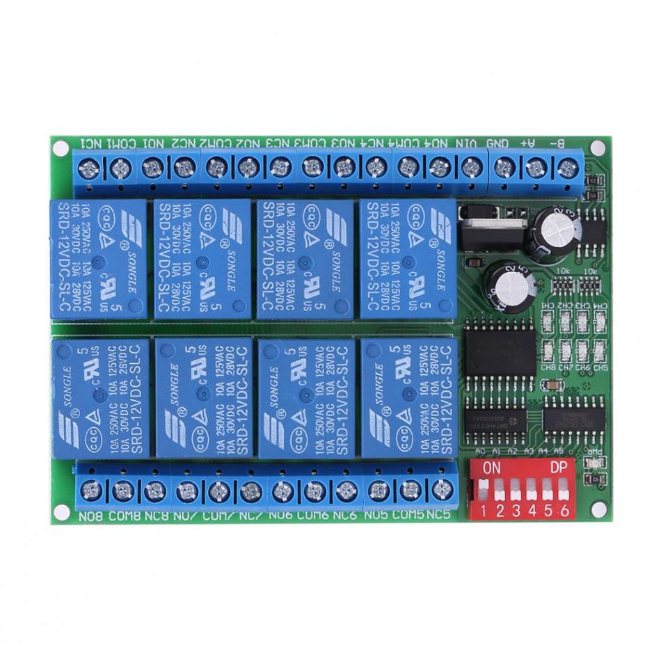 Modbus RS485 Relais module 12V, 8x250V10A NO-NC 02