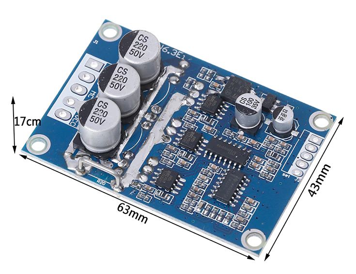 BLDC 3-fasen brushless DC motor driver module 12V-36V 500W afmetingen