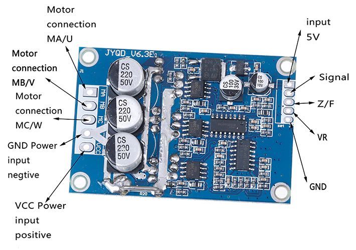 BLDC 3-fasen brushless DC motor driver module 12V-36V 500W pinout