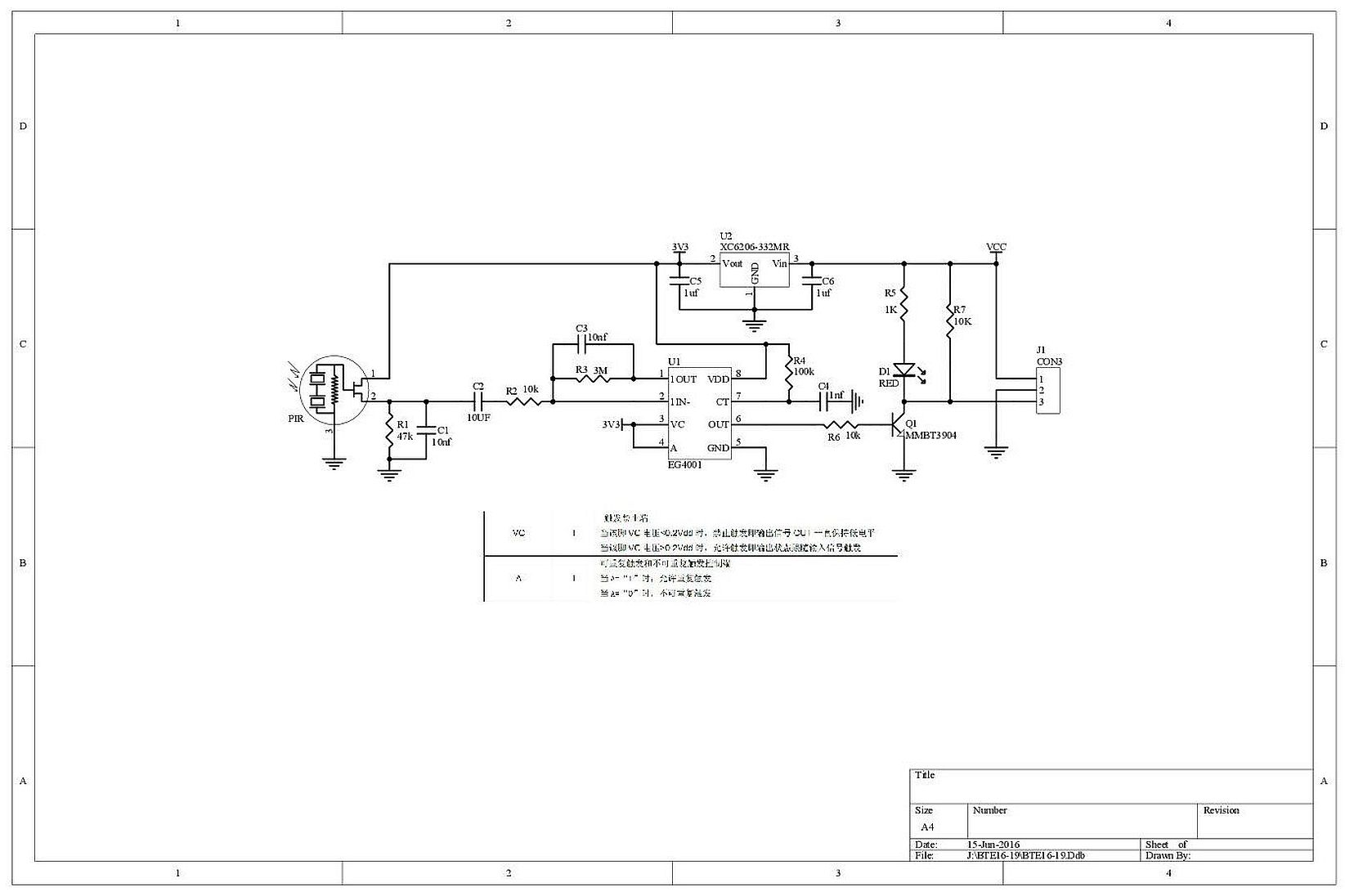 Beweging sensor infrarood PIR BTE16-19 schema