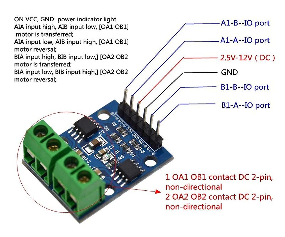 DC motor of stappenmotor aansturingsmodule L9110 pinout