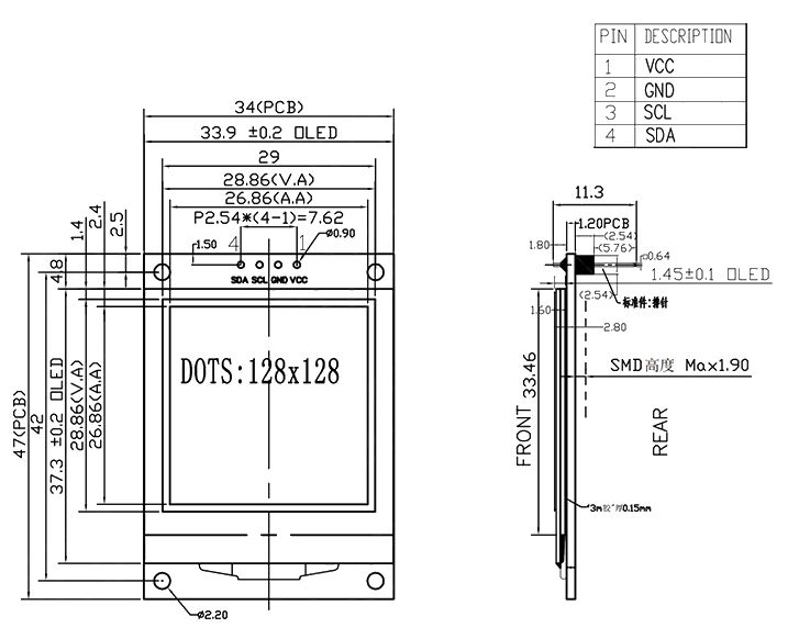 Display OLED 128x128 1