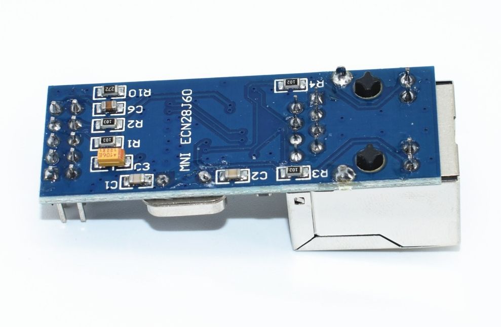 Ethernet LAN Netwerk mini module (ENC28J60) onderkant schuin