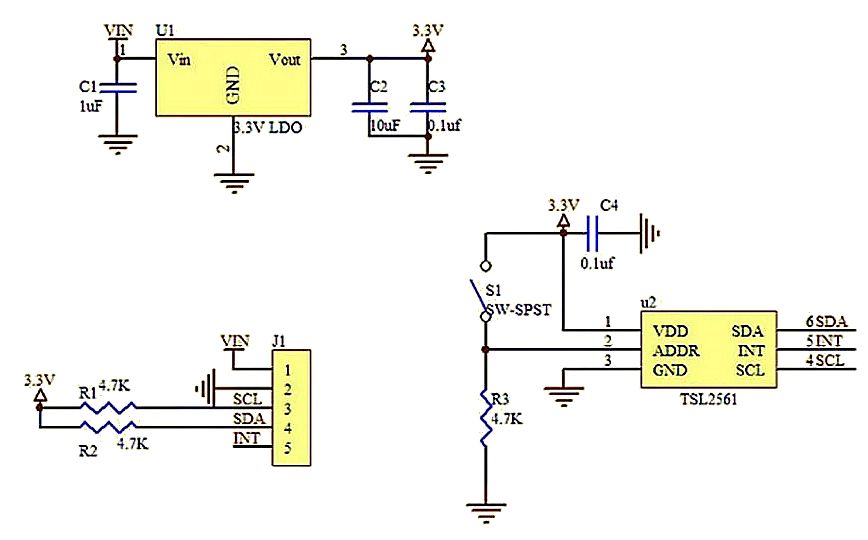 Lichtintensiteit sensor module I2C TSL2561 schema