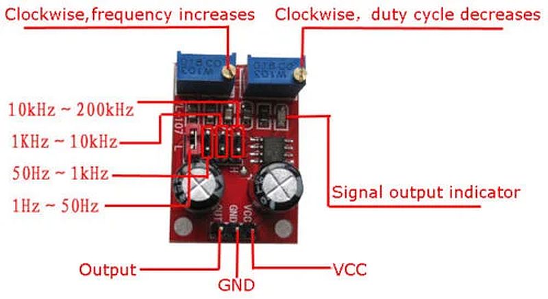 Puls en duty cycle generator 1Hz-200KHz module NE555 pinout