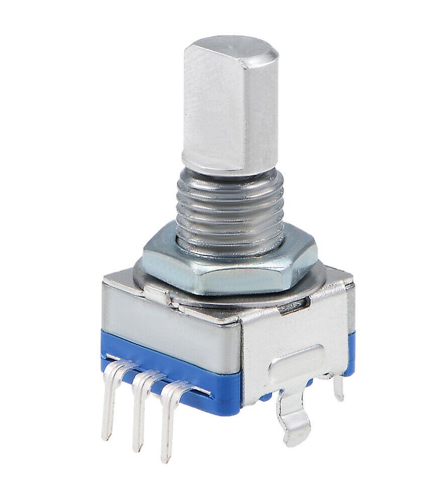 Rotary encoder met drukknop 15mm D-as schroefdraad EC11 blauw