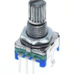 Rotary encoder met drukknop 15mm geribbelde as schroefdraad EC11 groen-blauw