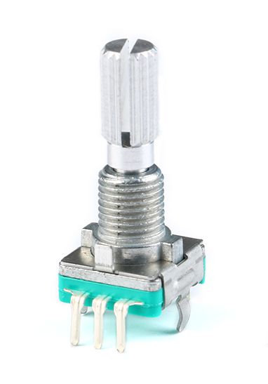 Rotary encoder met drukknop 20mm geribbelde as schroefdraad EC11 groen