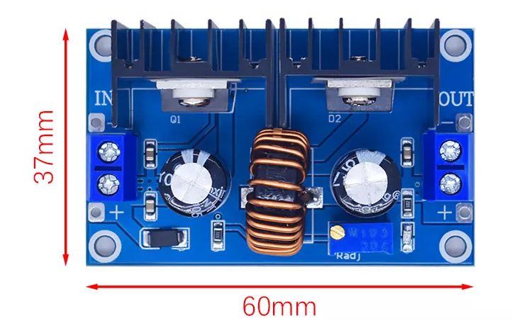 Spanningsregelaar module DC-DC step-down 8A 200W XL4016 no display afmetingen