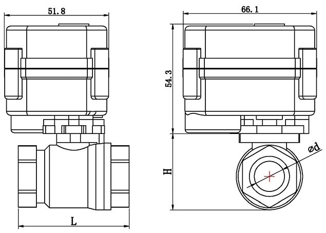 Elektrische kogelkraan CWX-15N afmetingen