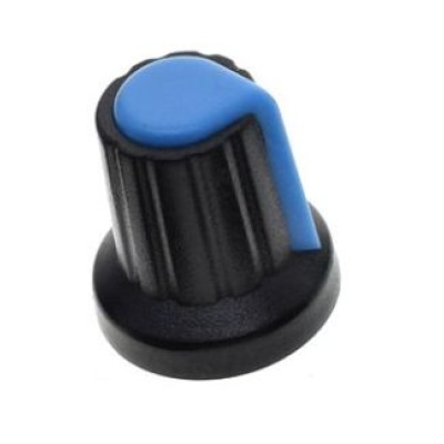 Draaiknop voor geribbelde as 6mm AG2 zwart-blauw