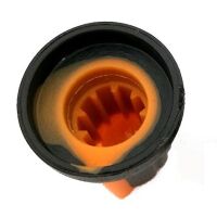 Potmeter knop met 6mm gat geribbeld oranje (AG2) onderkant