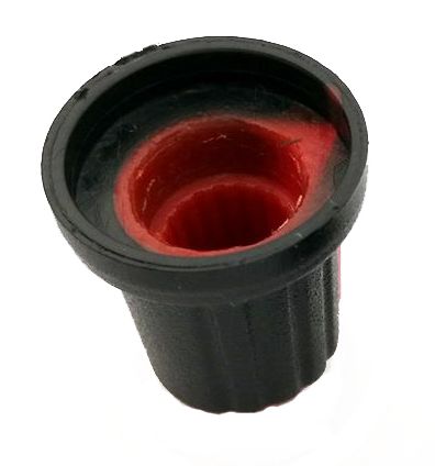 Potmeter knop met 6mm gat geribbeld rood (AG2) onderkant