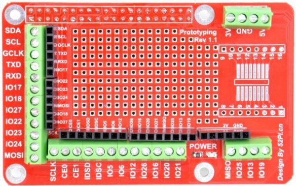 Raspberry Pi 2 Model B prototyping shield bovenkant