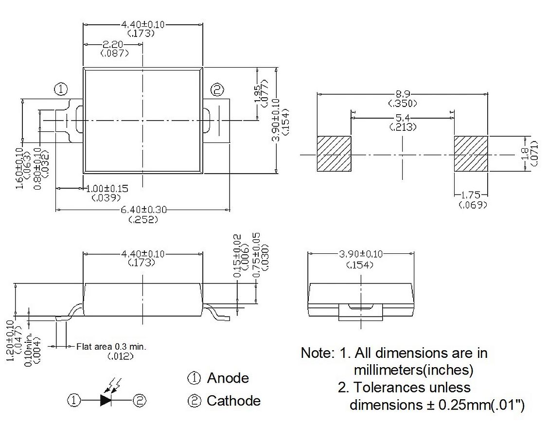 Fotodiode sensor rechthoek helder transparant SMD SGPD30C afmetingen