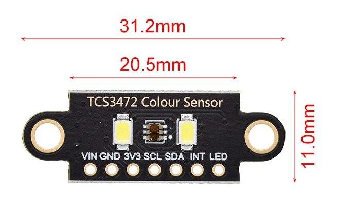 Kleur detectie sensor RGB module TCS34725 afmetingen