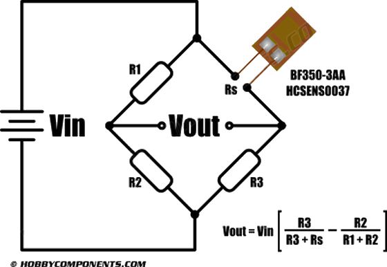 Spanningsmeter Strain gauge 350 Ohm BF350-3AA voorbeeld schema