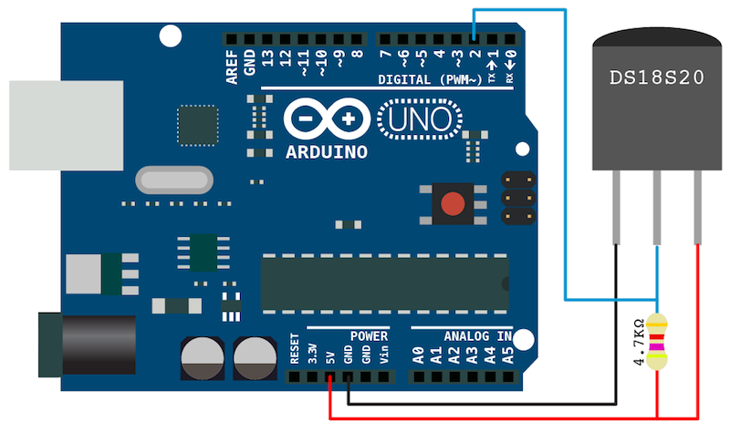 Temperatuur sensor DS18B20 (Dallas) schema arduino