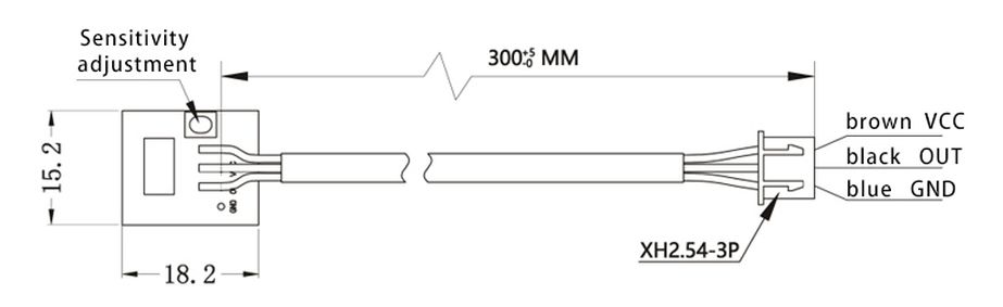 Vloeistof sensor capacitief JST-XH 3-pin connector XKC-Y21 afmetingen