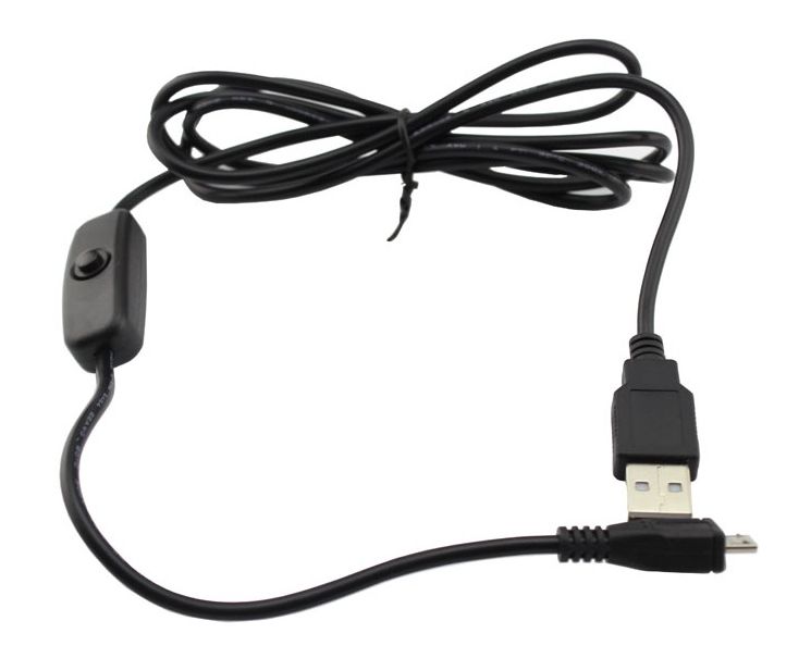 USB-A male naar USB-Micro male voedingskabel met schakelaar zwart (1.5m)