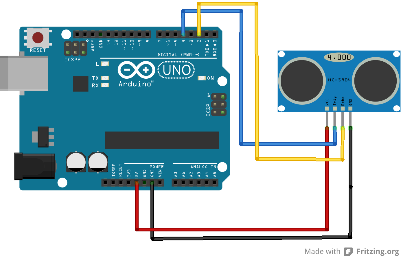 Ultrasone sensor HY-SRF05 schema