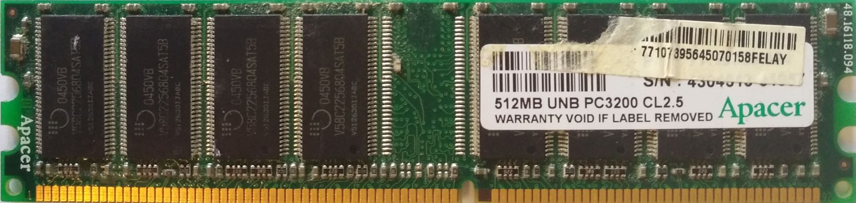 DDR 512MB 400Mhz-PC3200 / Apacer 77.10739.564