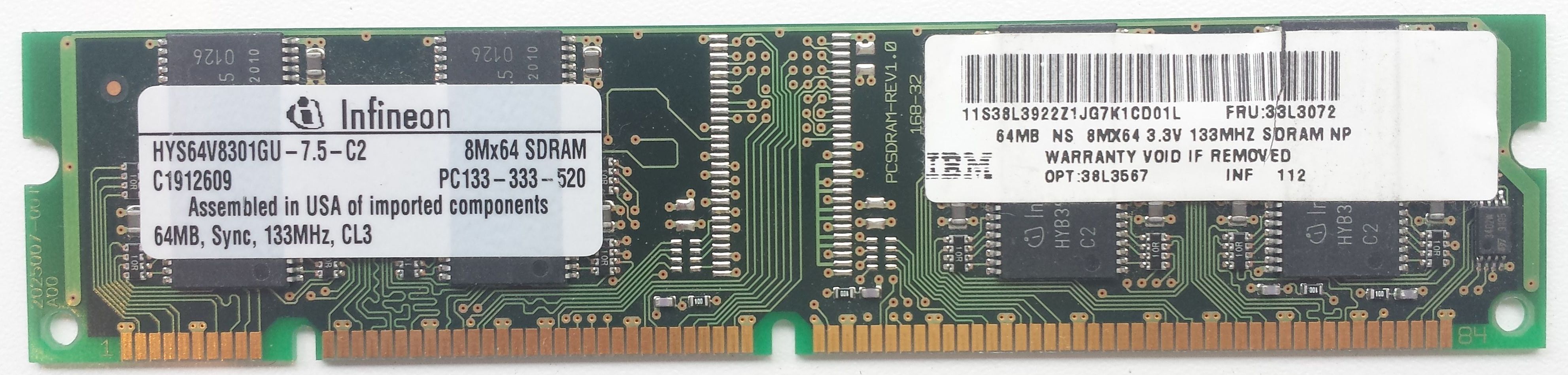 SDRAM 64MB 133Mhz / Infineon HYS64V8301GU-7.5-C2 SDRAM 64MB 133Mhz / Infineon HYS64V8301GU-7.5-C2