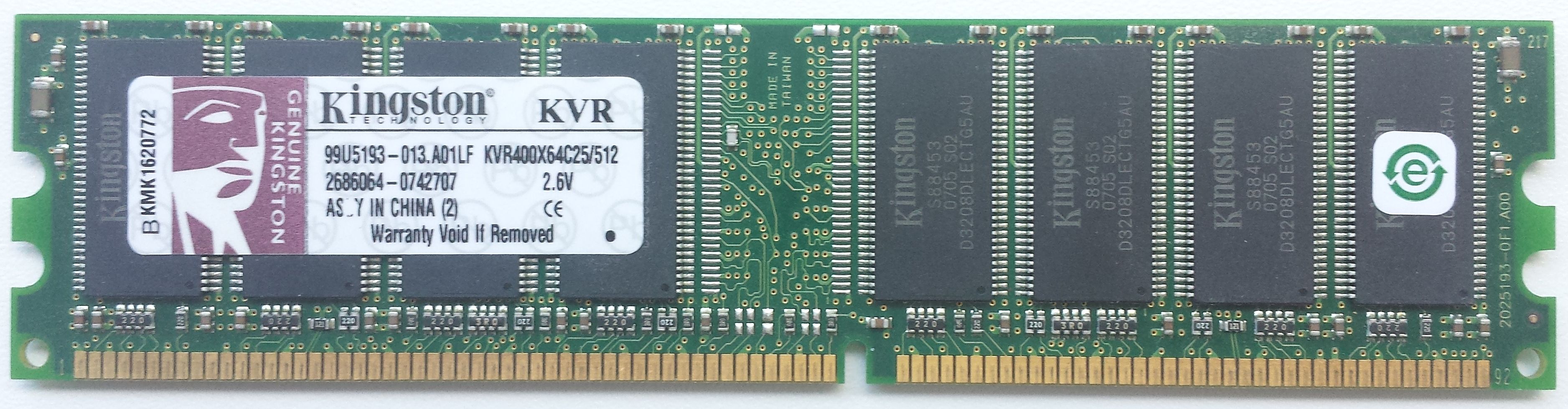 DDR 512MB 400Mhz-PC3200 / Kingston KVR400X64C25/512