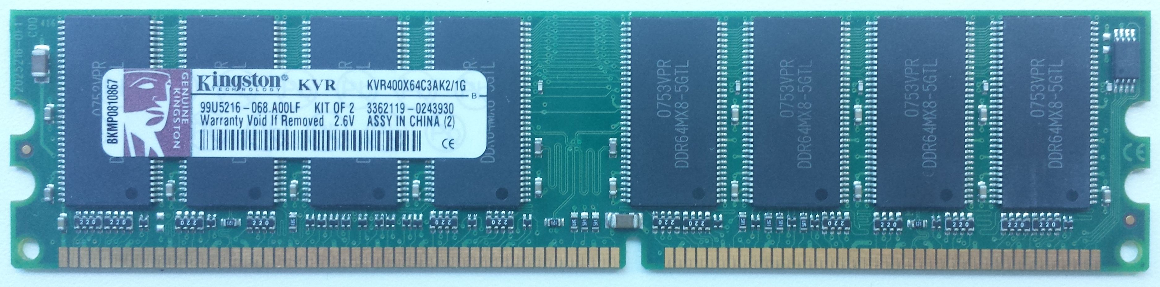 DDR 512MB 400Mhz-PC3200 / Kingston KVR400X64C3AK2/1G DDR 512MB 400Mhz-PC3200 / Kingston KVR400X64C3AK2/1G