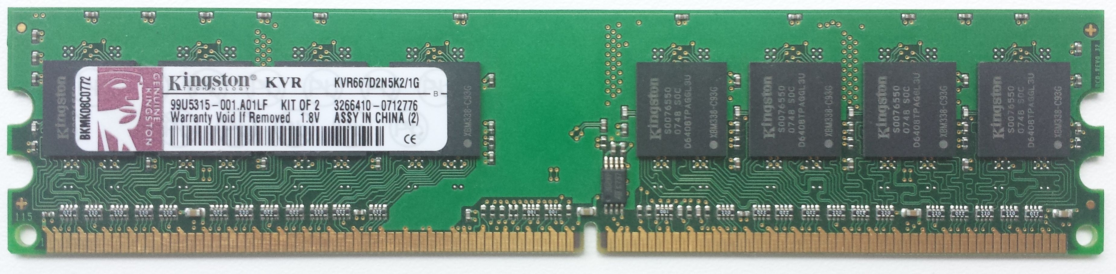 DDR2 512MB 667Mhz-PC5300 / Kingston KVR667D2N5K2/1G