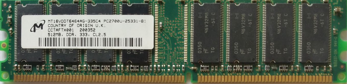 DDR 512MB 333Mhz-PC2700 / Micron MT16VDDT646AG-335C4