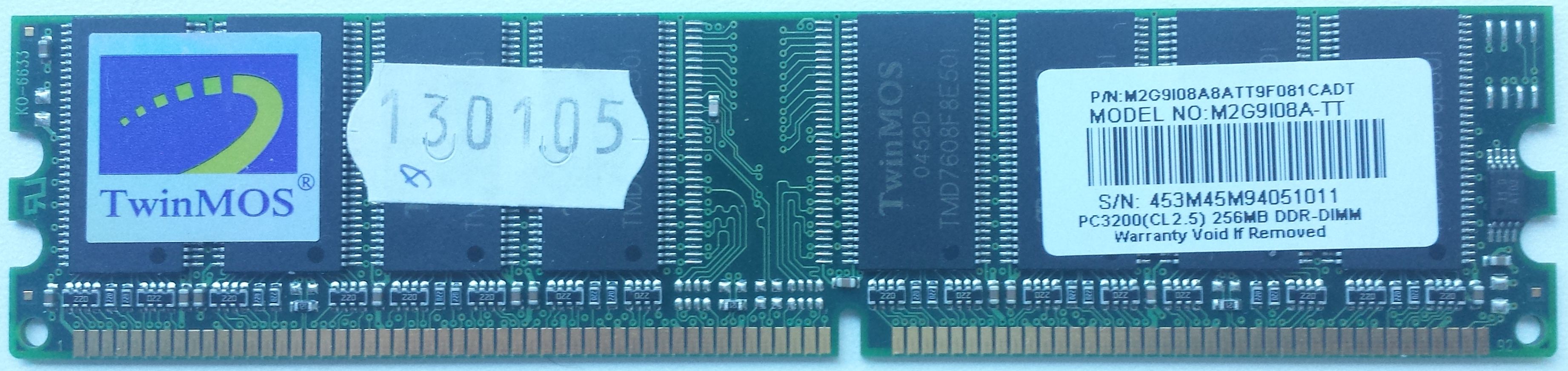 DDR 256MB 400Mhz-PC3200 / TwinMOS M2G9108A-TT