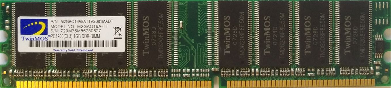 DDR 1GB 400Mhz-PC3200 / TwinMOS M2GAO16A8ATT9G081MADT DDR 1GB 400Mhz-PC3200 / TwinMOS M2GAO16A8ATT9G081MADT