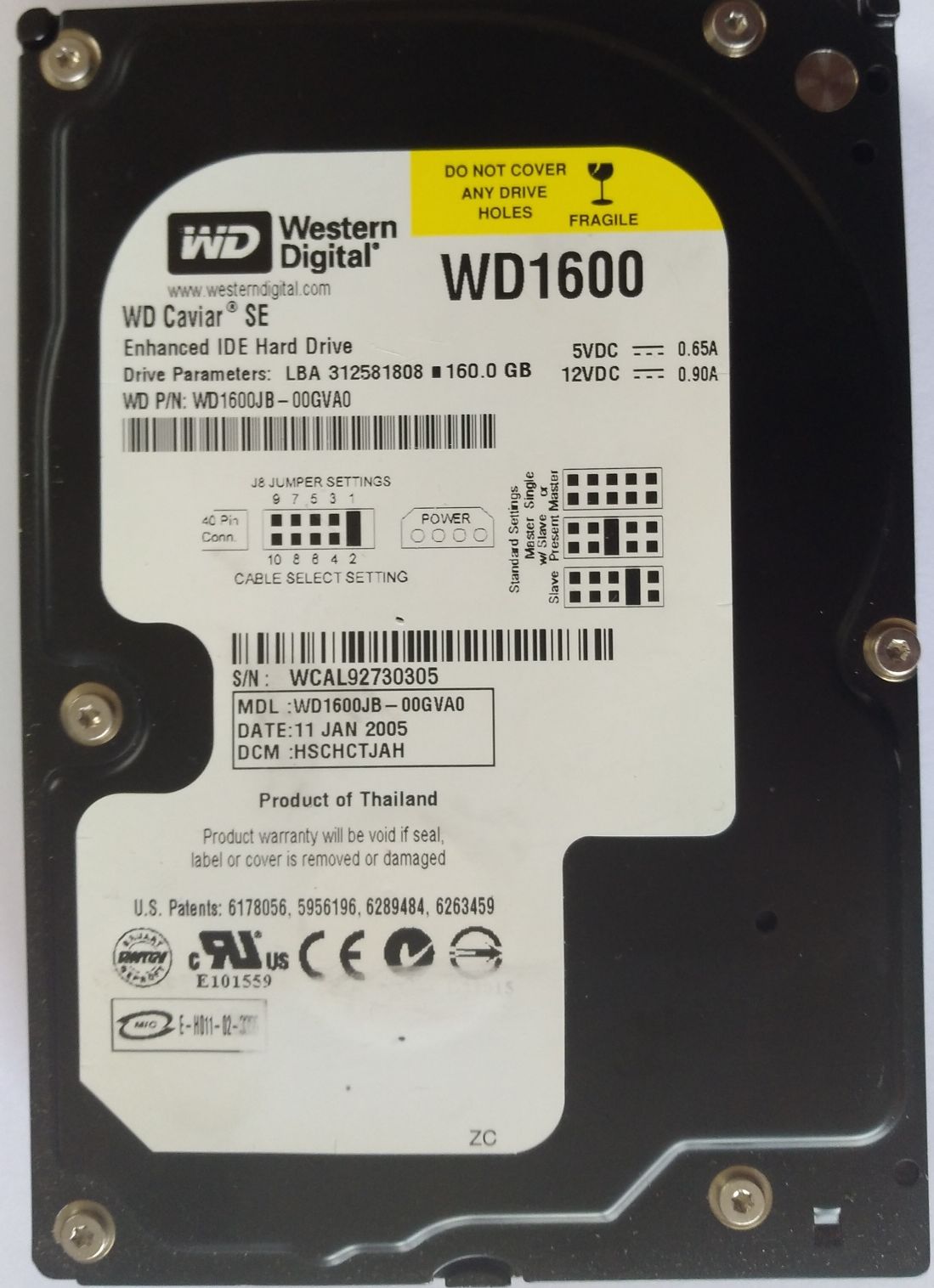 HDD PATA/100 3.5" 160GB / Western Digital Caviar SE (WD1600JB) HDD PATA/100 3.5" 160GB / Western Digital Caviar SE (WD1600JB)