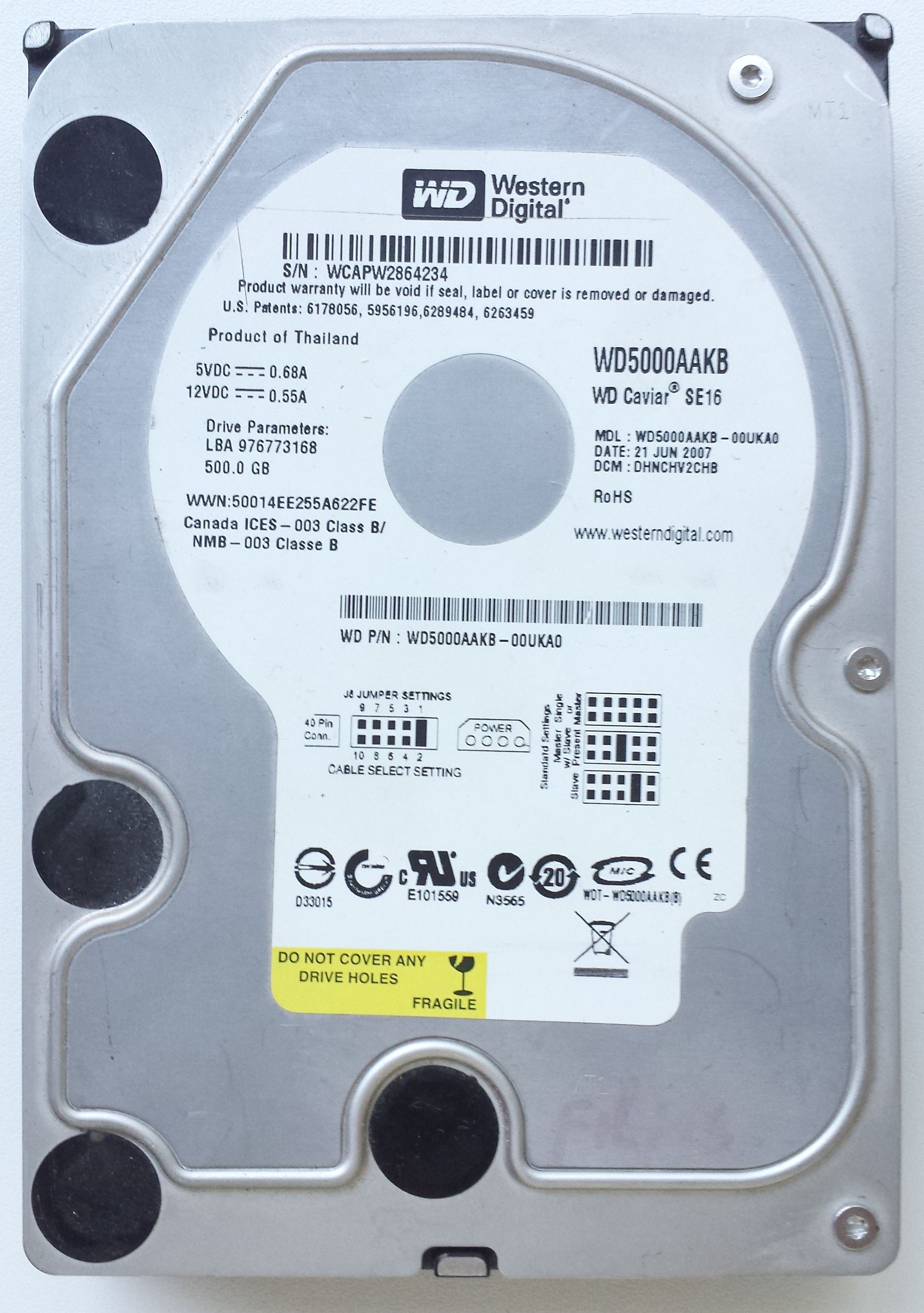 HDD PATA/100 3.5" 500GB / Western Digital Caviar Blue (WD5000AAKB) HDD PATA/100 3.5" 500GB / Western Digital Caviar Blue (WD5000AAKB)