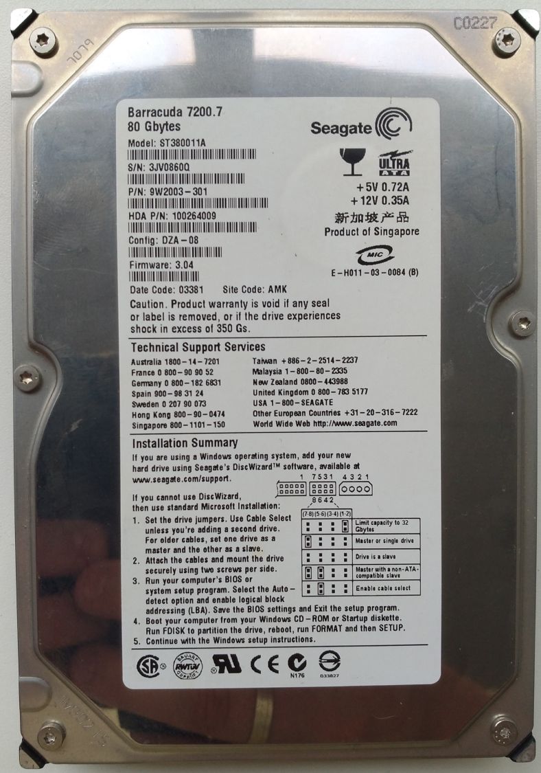 HDD PATA/100 3.5" 80GB / Seagate Barracuda 7200.7 (ST380011A) HDD PATA/100 3.5" 80GB / Seagate Barracuda 7200.7 (ST380011A)