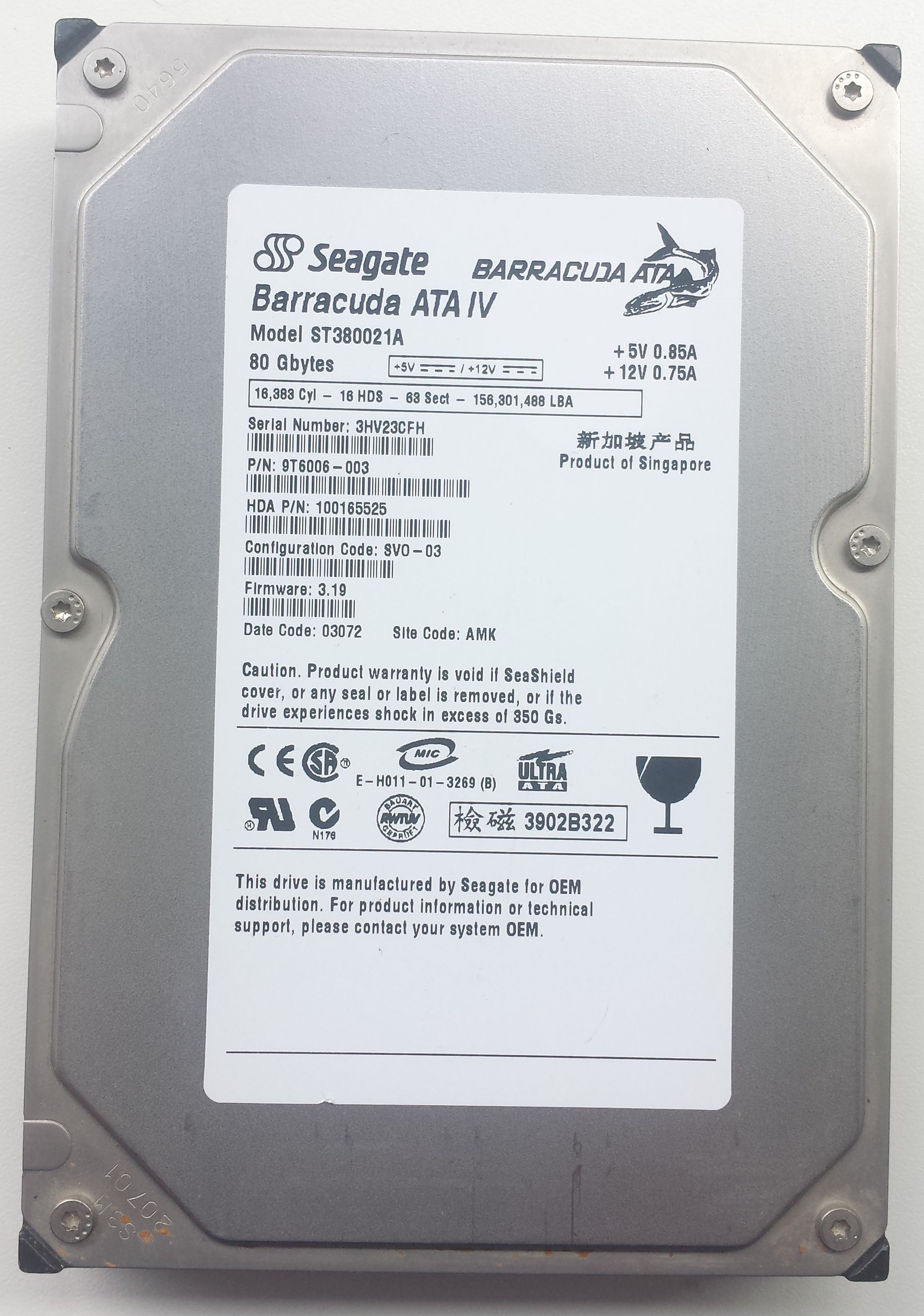 HDD PATA/100 3.5" 80GB / Seagate Barracuda ATA IV (ST380021A)