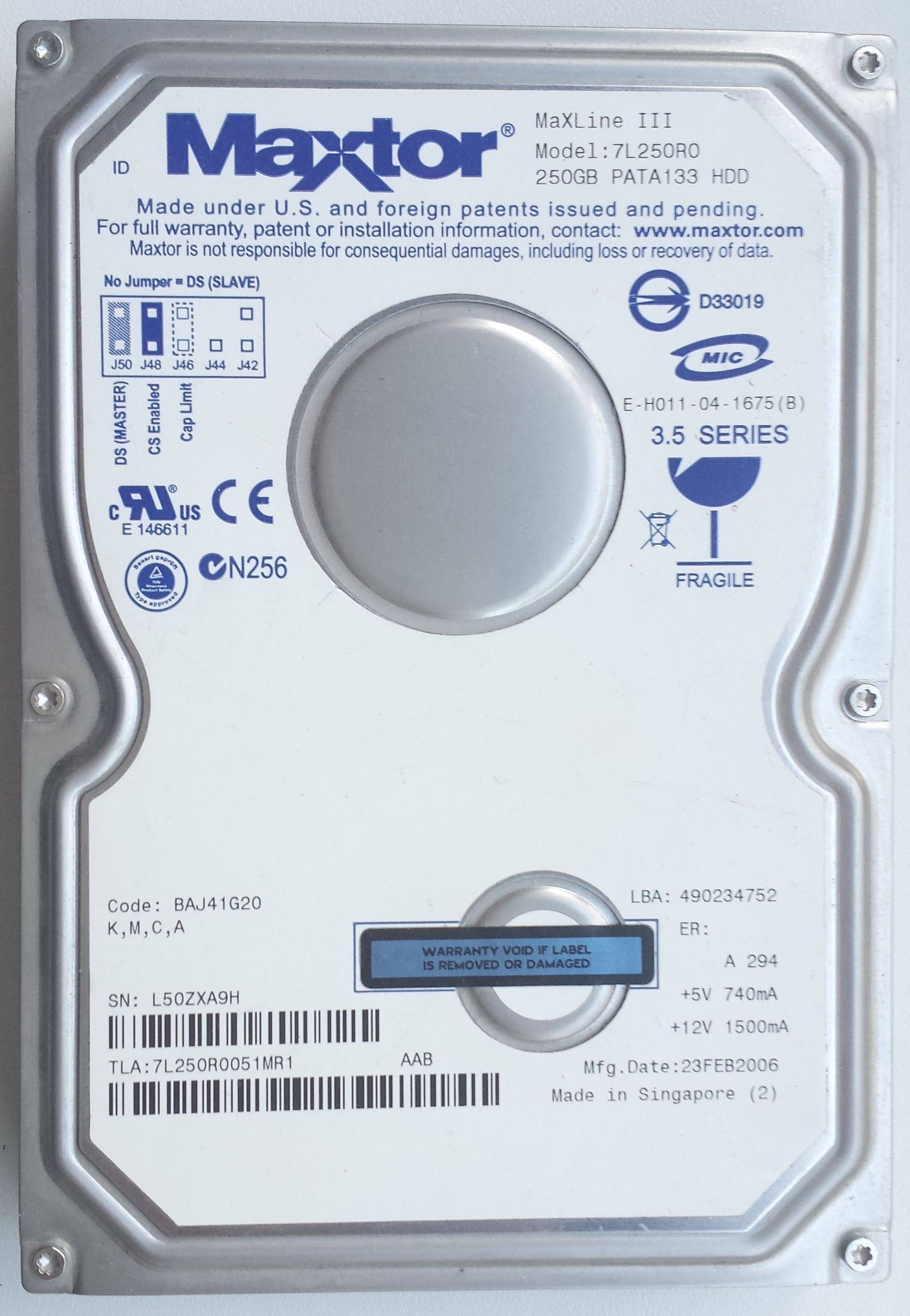 HDD PATA/133 3.5" 250GB / Maxtor MaXLine III (7L25ORO) HDD PATA/133 3.5" 250GB / Maxtor MaXLine III (7L25ORO)