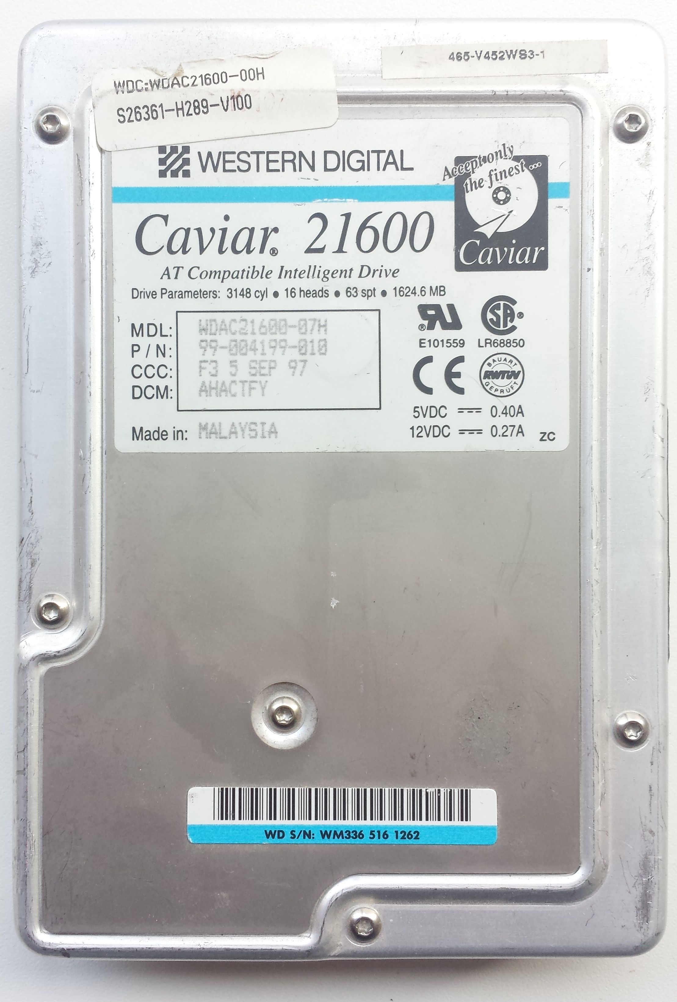 HDD PATA/33 3.5" 1.6GB / Western Digital Caviar 21600 (WDAC21600) HDD PATA/33 3.5" 1.6GB / Western Digital Caviar 21600 (WDAC21600)