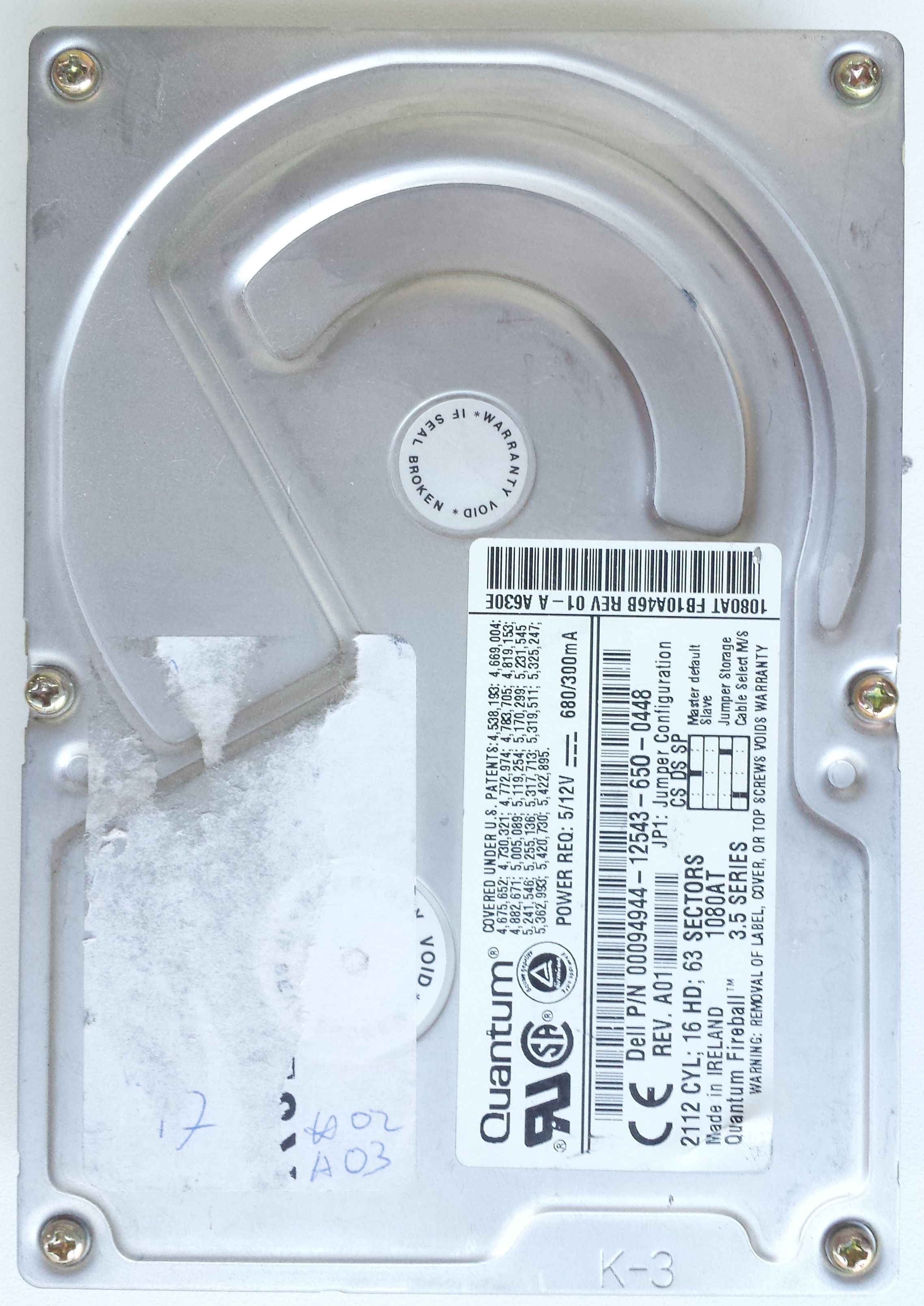 HDD PATA/16 3.5" 1GB / Quantum Fireball (1080AT) HDD PATA/16 3.5" 1GB / Quantum Fireball (1080AT)