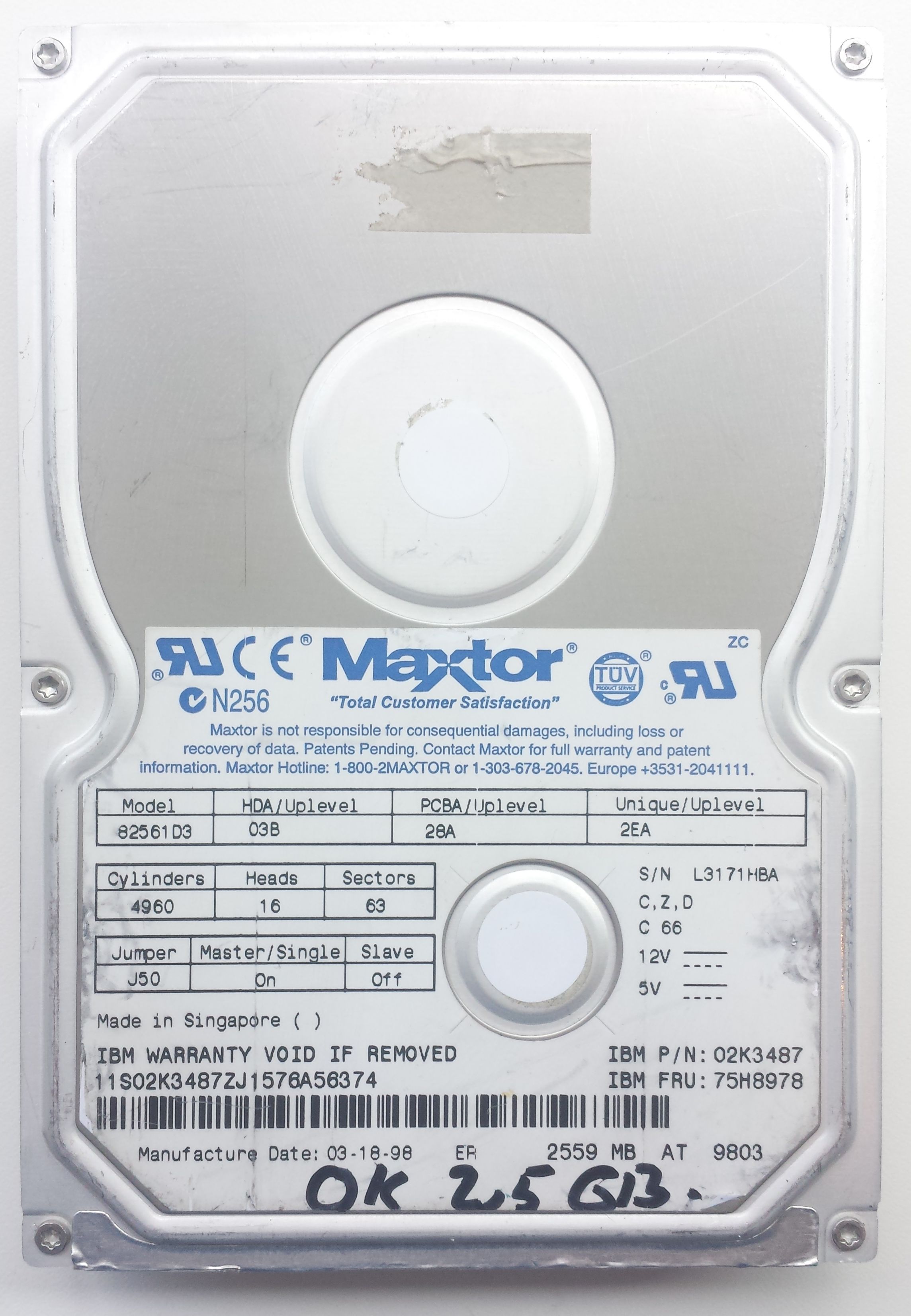 HDD PATA/33 3.5" 2.5GB / Maxtor Diamond 1750 (82561D3) HDD PATA/33 3.5" 2.5GB / Maxtor Diamond 1750 (82561D3)