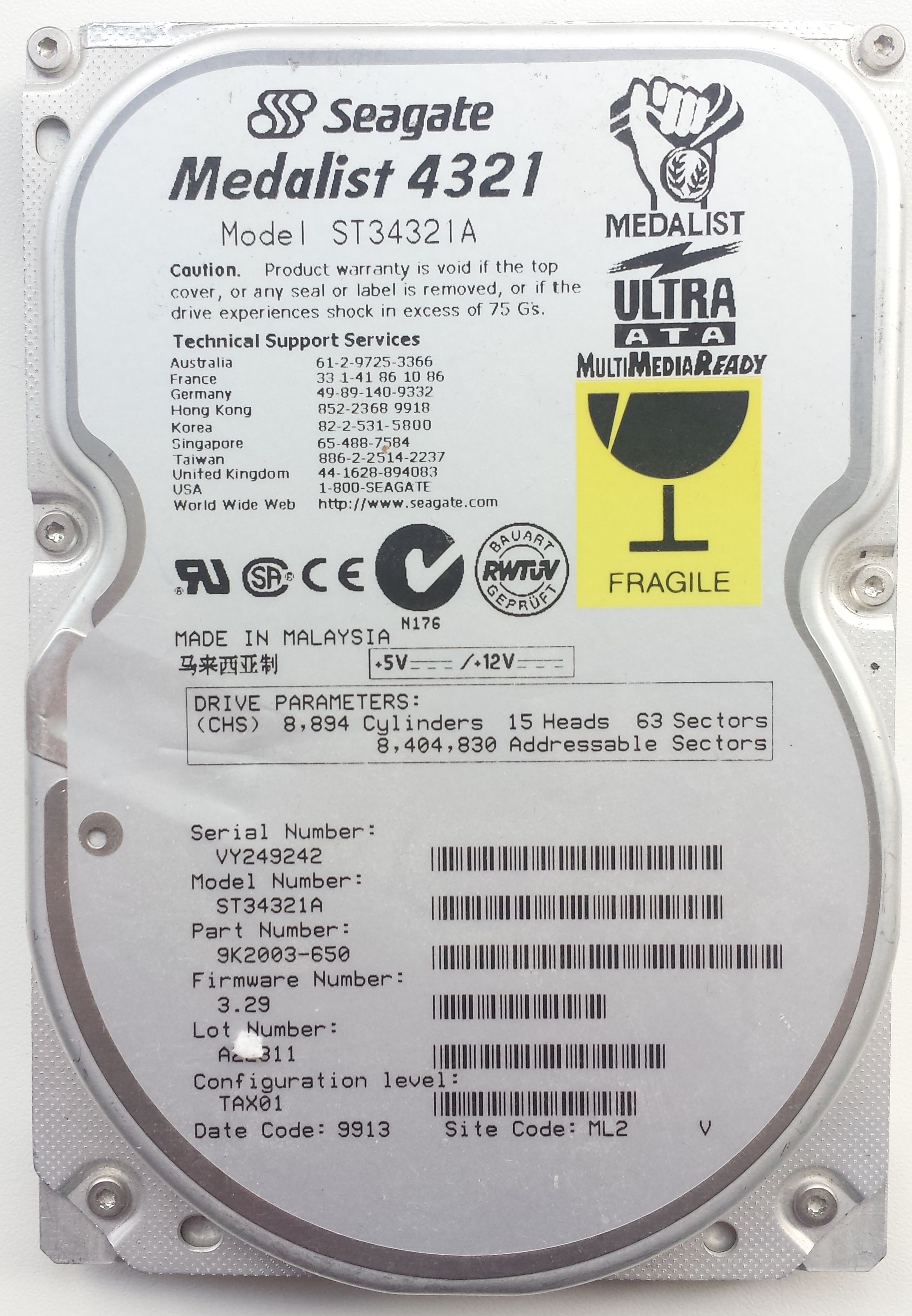 HDD PATA/33 3.5" 4GB / Seagate Medalist 4321 (ST34321A) HDD PATA/33 3.5" 4GB / Seagate Medalist 4321 (ST34321A)