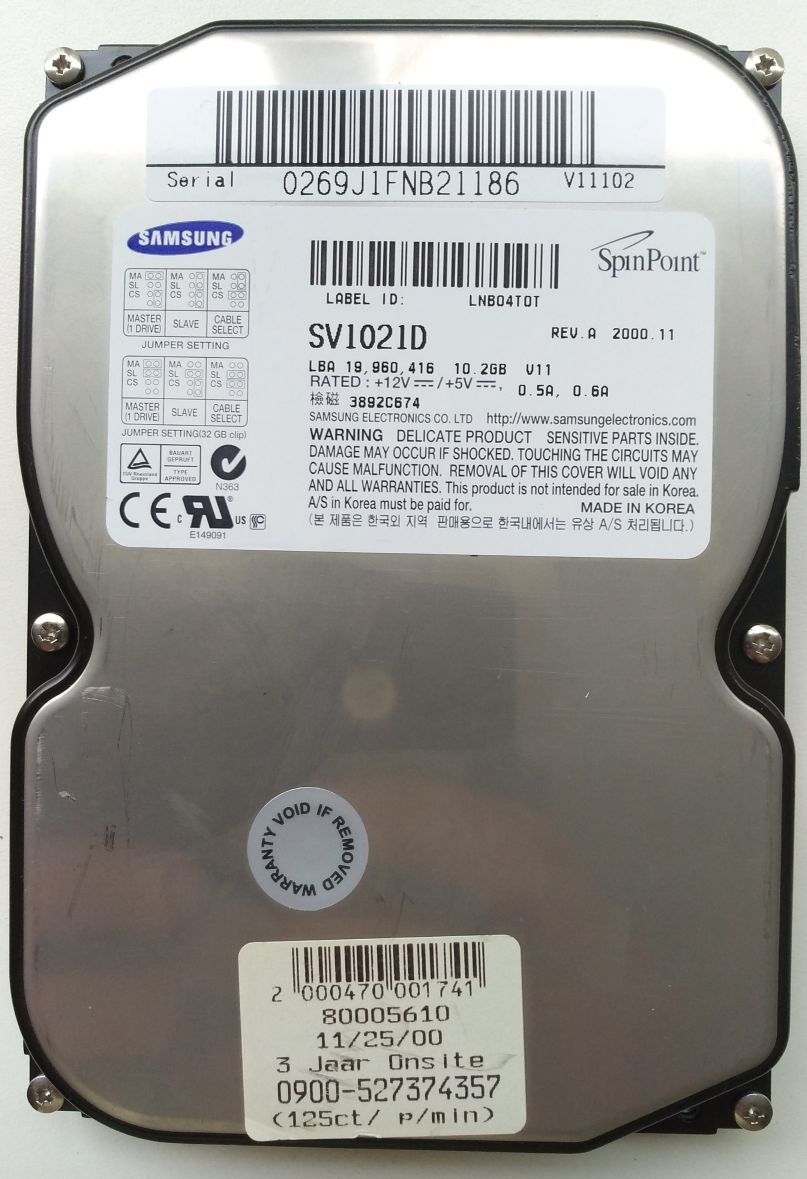 HDD PATA/66 3.5" 10.2GB / Samsung Spinpoint (SV102ID) HDD PATA/66 3.5" 10.2GB / Samsung Spinpoint (SV102ID)
