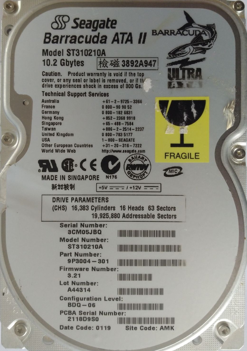 HDD PATA/66 3.5" 10.2GB / Seagate Barracuda ATA II (ST310210A)